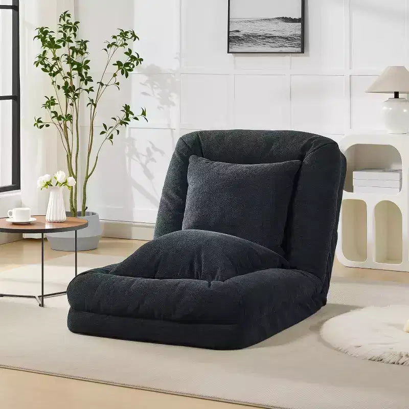 Chenille 5-Position Adjustable Foldable Sofa Dog Bed with Fluffy Pillows, Oversized Lounger for People and Pets