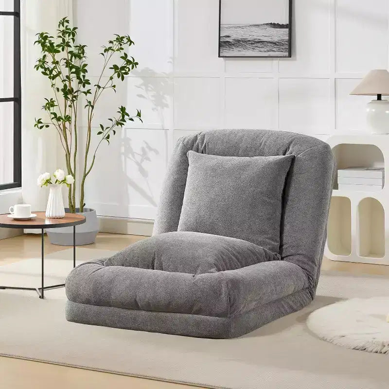Chenille 5-Position Adjustable Foldable Sofa Dog Bed with Fluffy Pillows, Oversized Lounger for People and Pets
