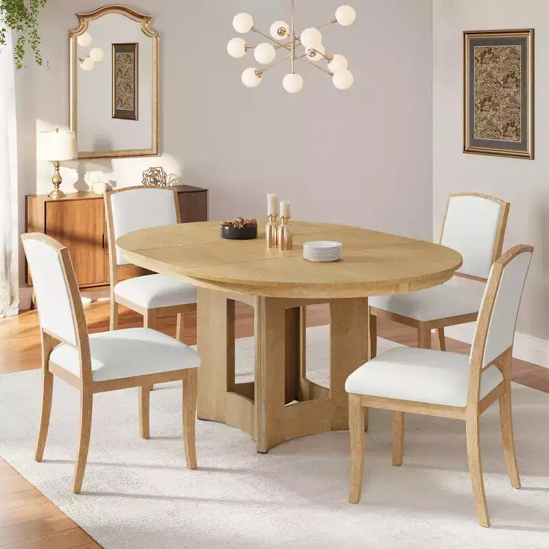 Farmhouse Extendable Round Dining Table Set with 4 Chairs