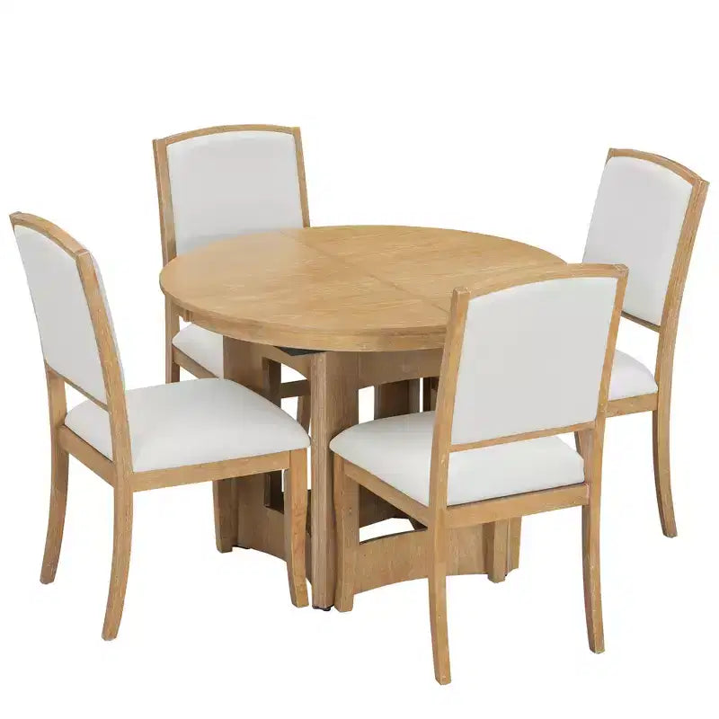 Farmhouse Extendable Round Dining Table Set with 4 Chairs