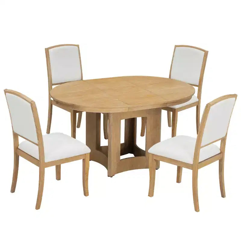 Farmhouse Extendable Round Dining Table Set with 4 Chairs