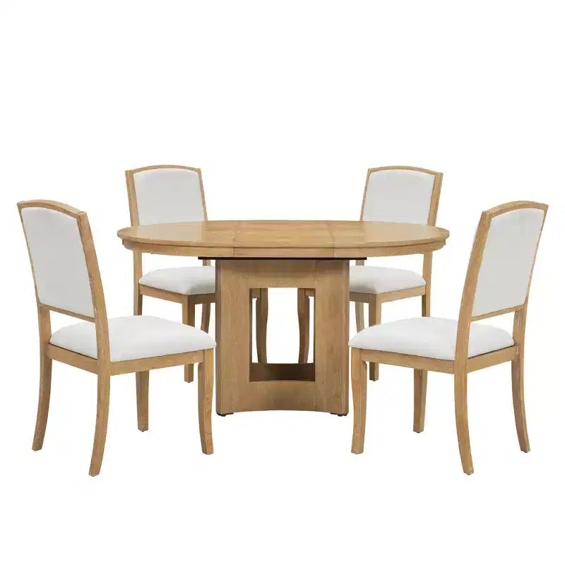 Farmhouse Extendable Round Dining Table Set with 4 Chairs
