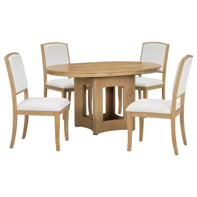 Farmhouse Extendable Round Dining Table Set with 4 Chairs