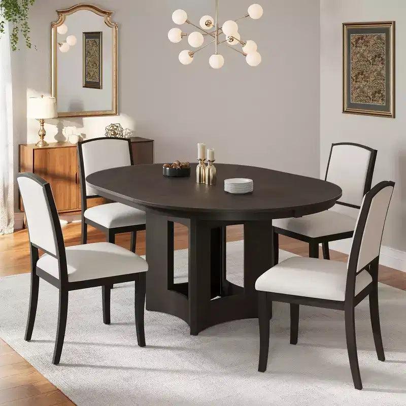Farmhouse Extendable Round Dining Table Set with 4 Chairs