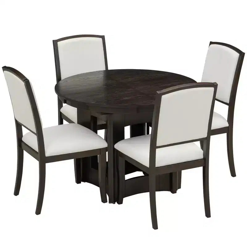 Farmhouse Extendable Round Dining Table Set with 4 Chairs