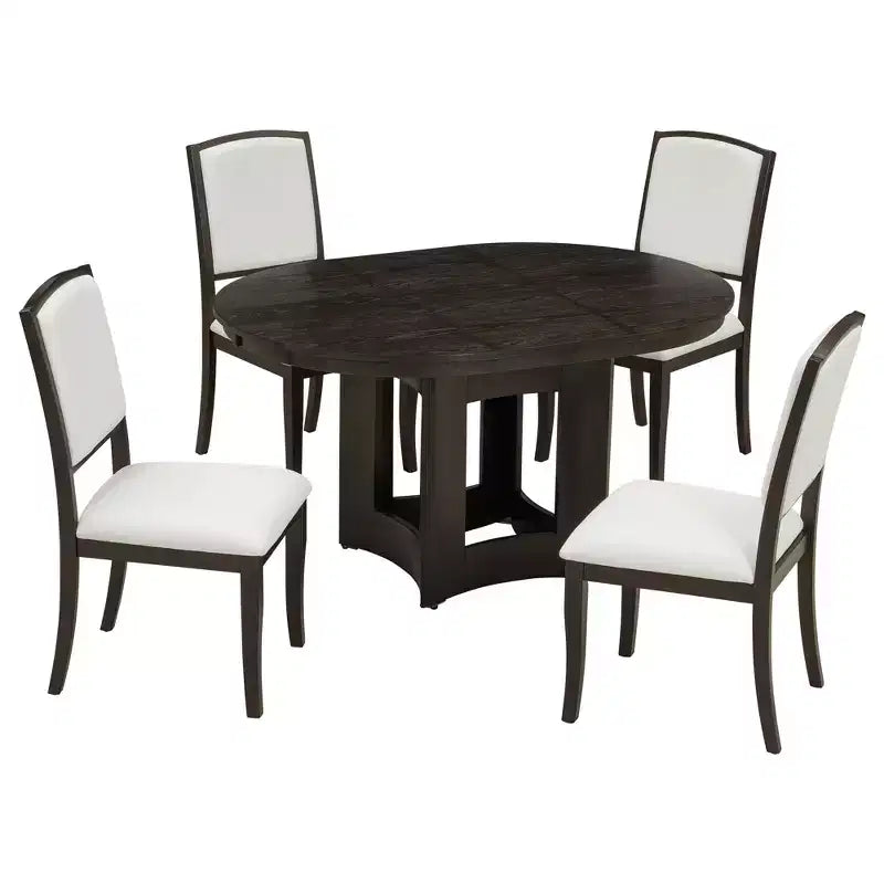 Farmhouse Extendable Round Dining Table Set with 4 Chairs