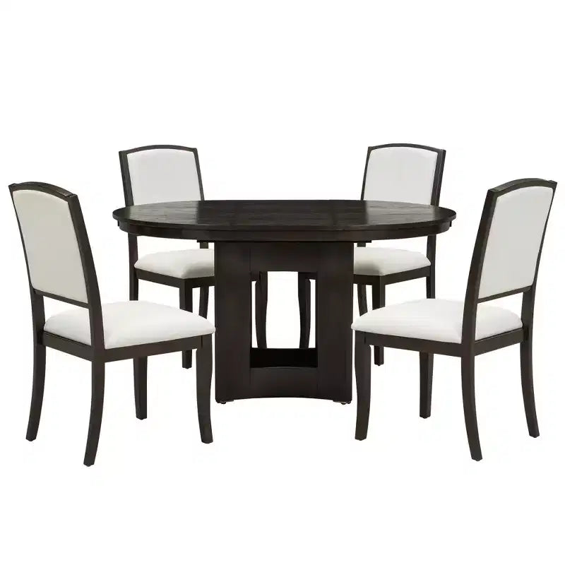 Farmhouse Extendable Round Dining Table Set with 4 Chairs