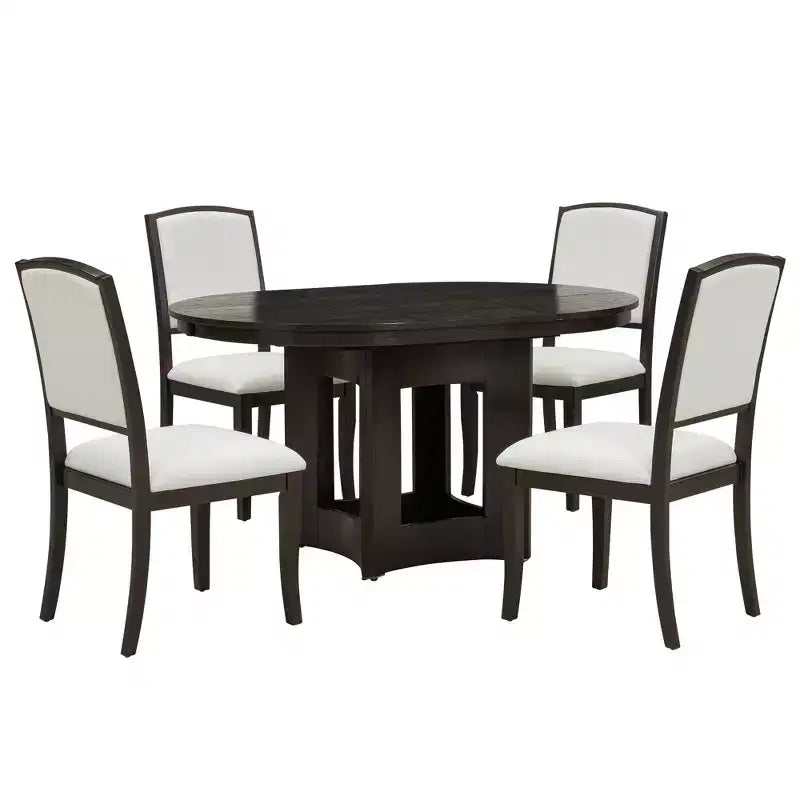 Farmhouse Extendable Round Dining Table Set with 4 Chairs