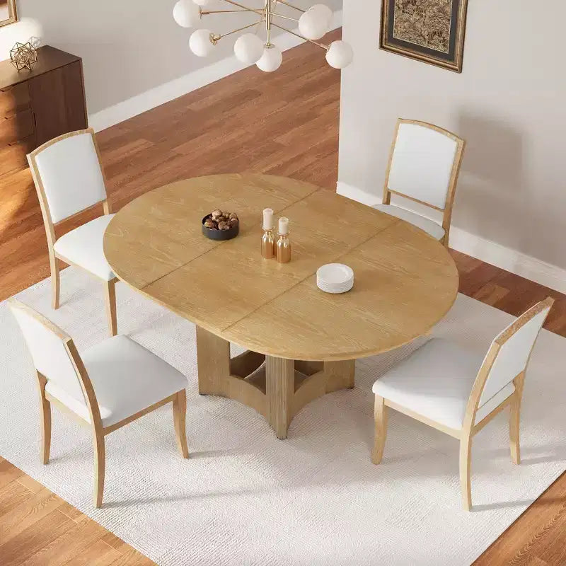 Farmhouse Extendable Round Dining Table Set with 4 Chairs