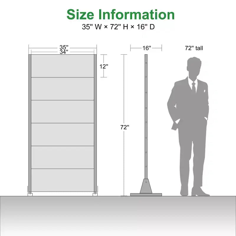 Harold Wide-Narrow B Louvered White Galvanized Steel Room Divider, 72x35x16, 6-Piece Modern Decorative Privacy Screen