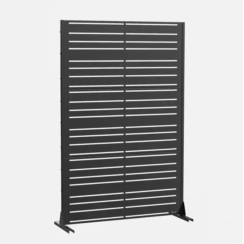 Outdoor Metal Privacy Screen 6ft 4ft Black, 6-Panel Wide-Narrow Louvered Galvanized Iron for Garden