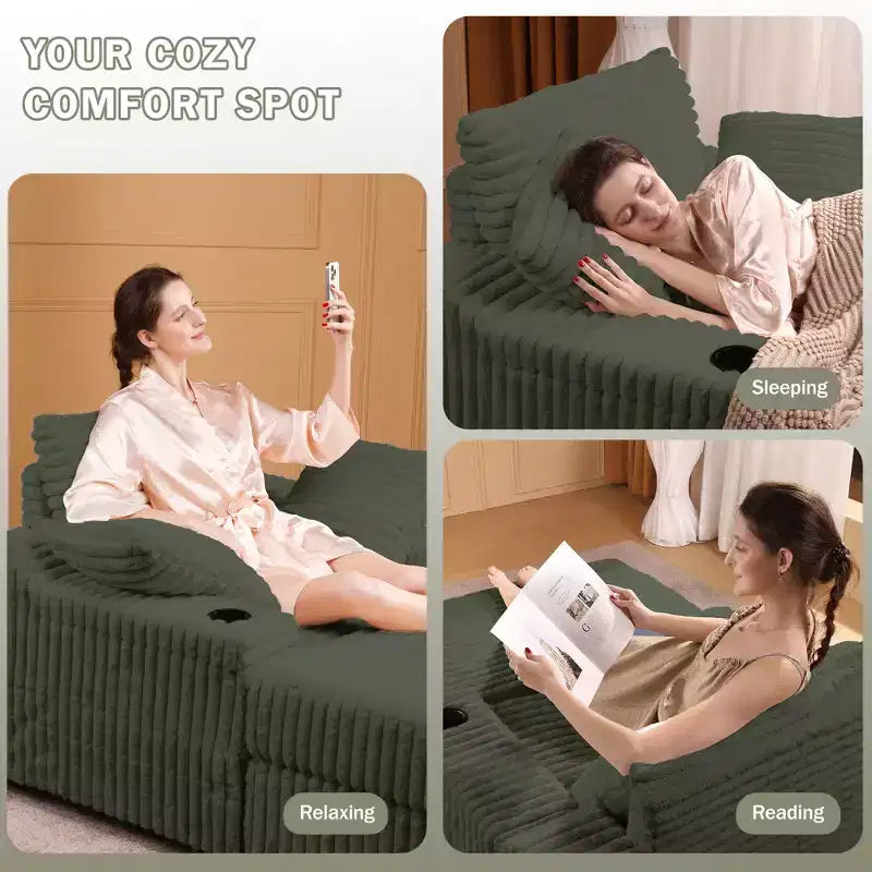 Oversized Chaise Lounge Chair Indoor with Storage Ottoman, Upholstered Corduroy Sofa Bed Cloud Couch with 3 Pillows for Living Room, Bedroom