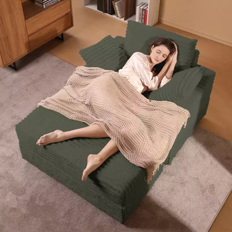 Oversized Chaise Lounge Chair Indoor with Storage Ottoman, Upholstered Corduroy Sofa Bed Cloud Couch with 3 Pillows for Living Room, Bedroom