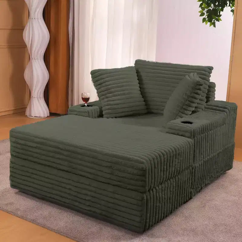 Oversized Chaise Lounge Chair Indoor with Storage Ottoman, Upholstered Corduroy Sofa Bed Cloud Couch with 3 Pillows for Living Room, Bedroom