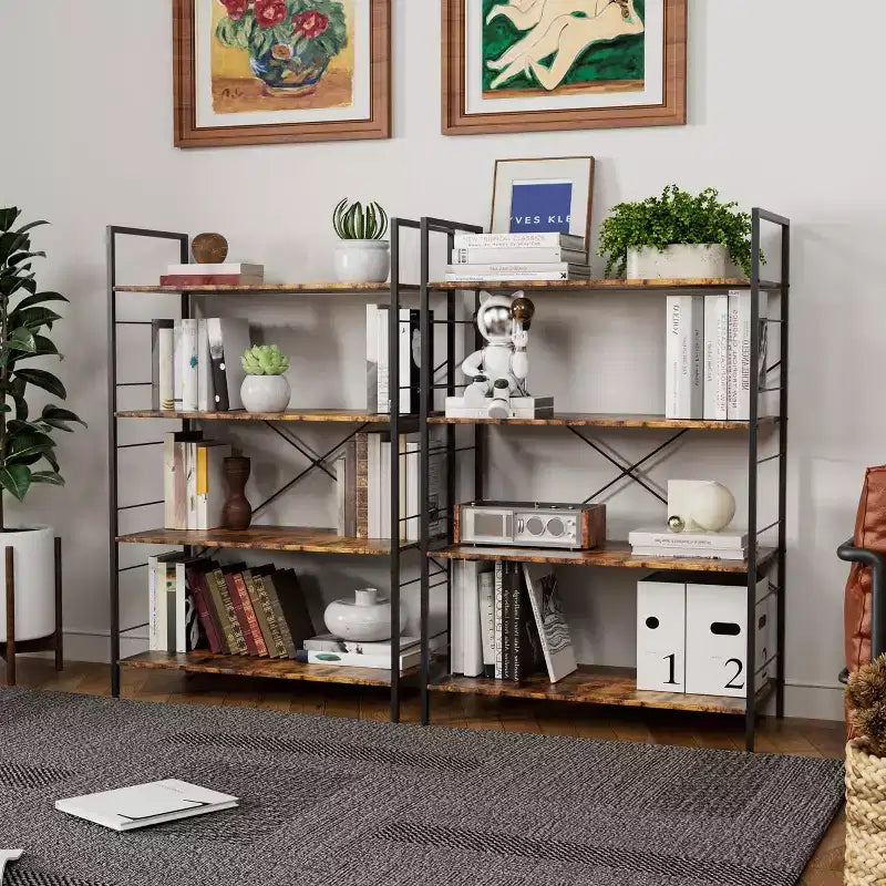 4 Tier Bookshelf, Metal Frame Bookcase, Industrial Wood Bookshelf Books Storage Rack Shelves for Home Office Living Room, 14D x 29.5W x 45H