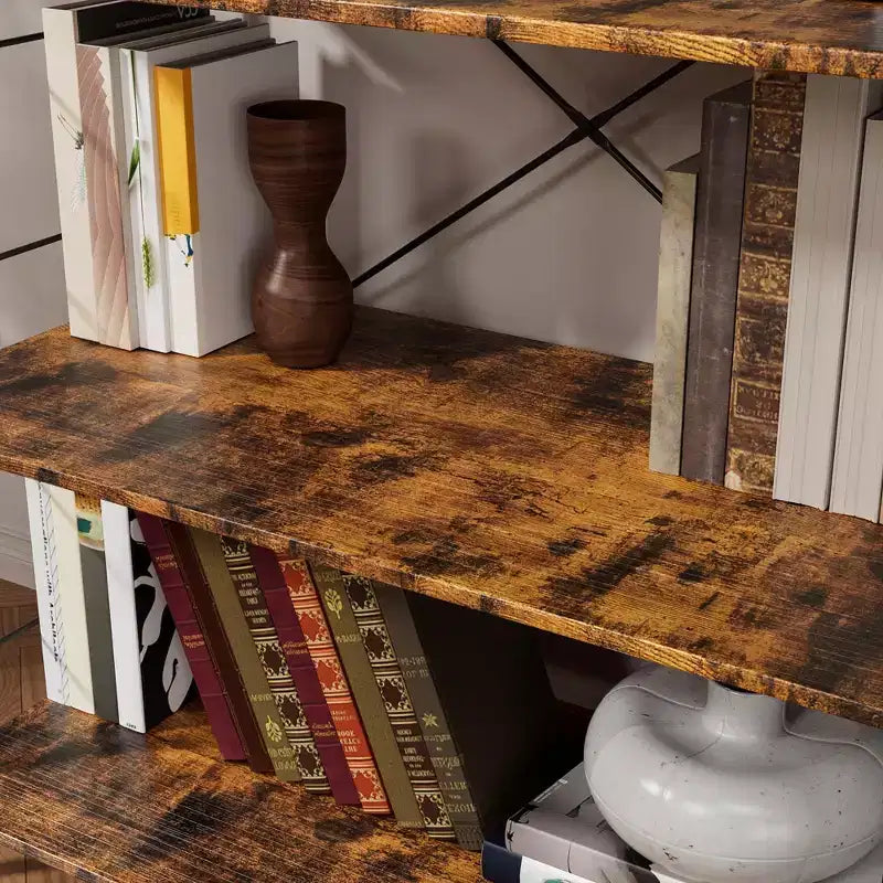 4 Tier Bookshelf, Metal Frame Bookcase, Industrial Wood Bookshelf Books Storage Rack Shelves for Home Office Living Room, 14D x 29.5W x 45H