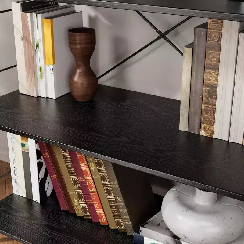 4 Tier Bookshelf, Metal Frame Bookcase, Industrial Wood Bookshelf Books Storage Rack Shelves for Home Office Living Room, 14D x 29.5W x 45H