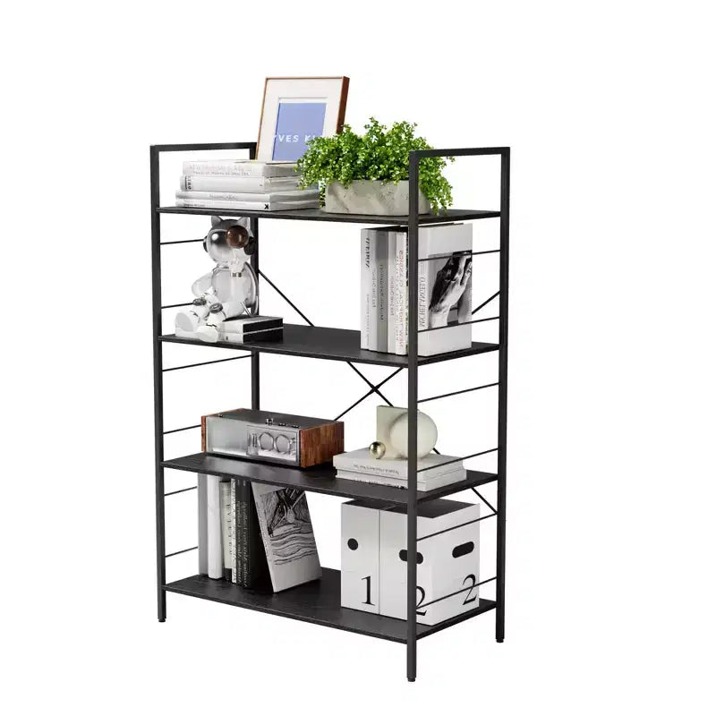 4 Tier Bookshelf, Metal Frame Bookcase, Industrial Wood Bookshelf Books Storage Rack Shelves for Home Office Living Room, 14D x 29.5W x 45H