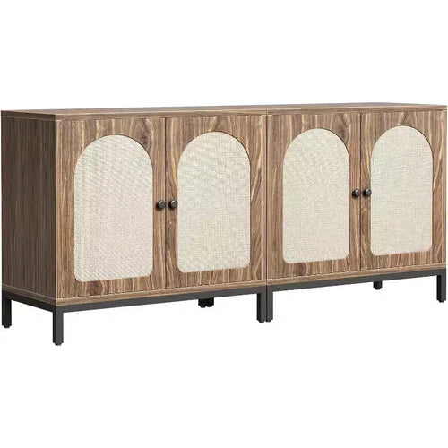 2-Pack Rattan Sideboard Cabinets with Adjustable Shelves, Farmhouse Storage Buffets with Woven Doors,Brown