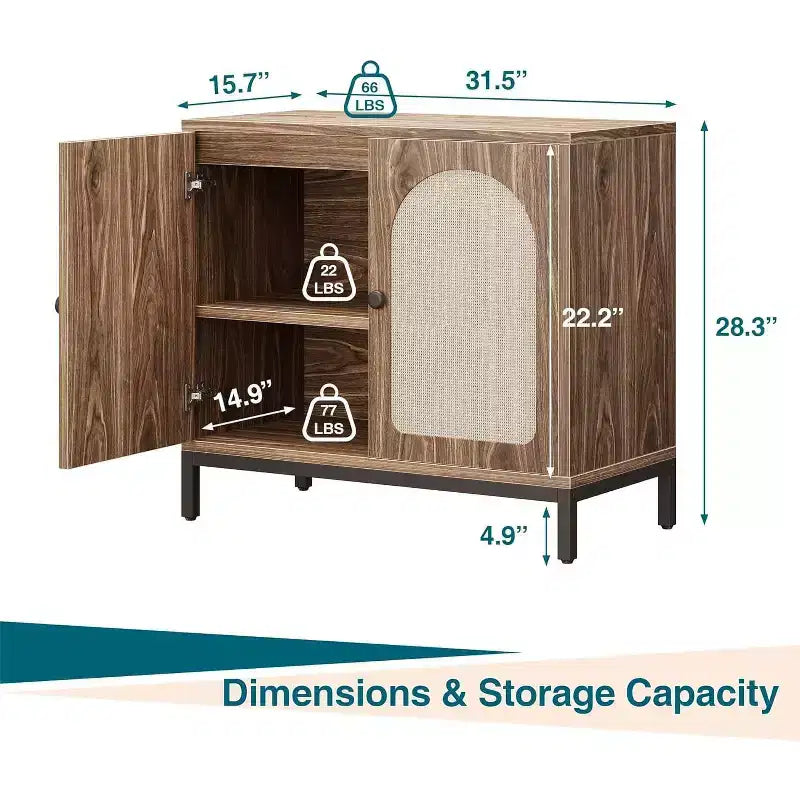 2-Pack Rattan Sideboard Cabinets with Adjustable Shelves, Farmhouse Storage Buffets with Woven Doors,Brown