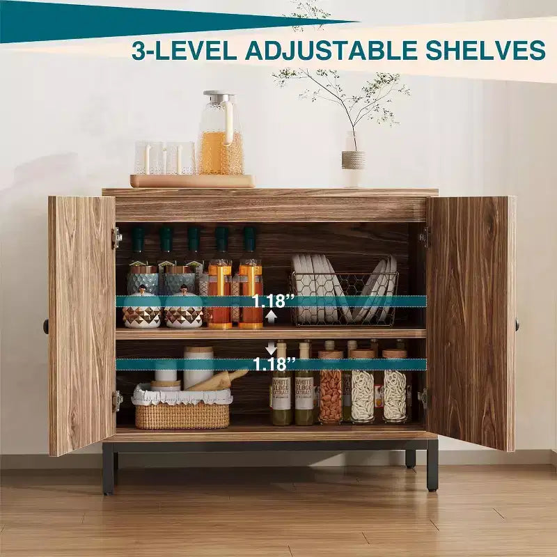 2-Pack Rattan Sideboard Cabinets with Adjustable Shelves, Farmhouse Storage Buffets with Woven Doors,Brown