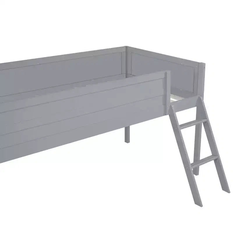 Wood Twin Size Gaming Loft Bed with Desk and LED, Wooden Bed Frame with Wood Desktop for Gaming Room