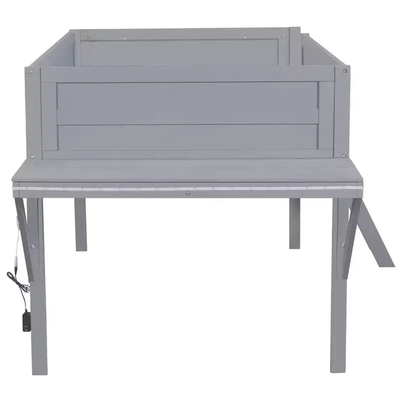 Wood Twin Size Gaming Loft Bed with Desk and LED, Wooden Bed Frame with Wood Desktop for Gaming Room