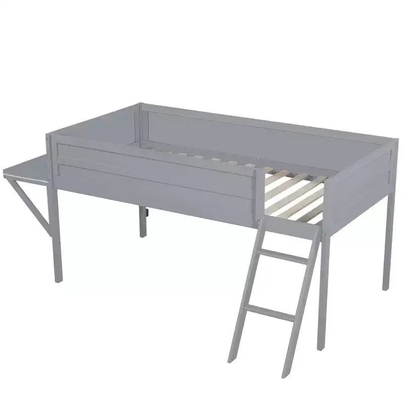 Wood Twin Size Gaming Loft Bed with Desk and LED, Wooden Bed Frame with Wood Desktop for Gaming Room