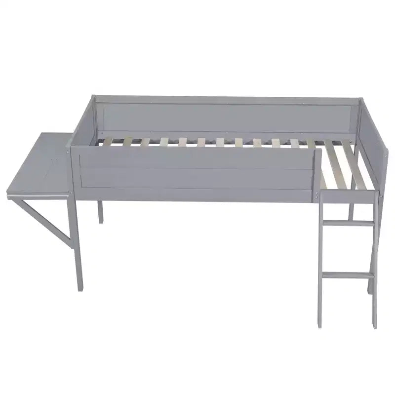 Wood Twin Size Gaming Loft Bed with Desk and LED, Wooden Bed Frame with Wood Desktop for Gaming Room