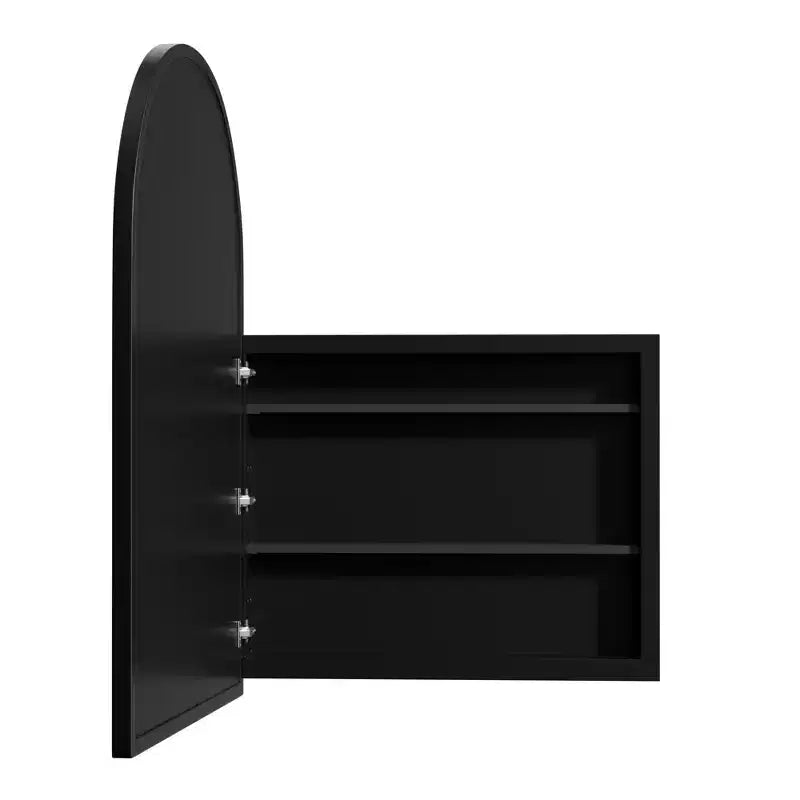 24 x 35.8in Modern Arch Bathroom Medicine Cabinets, Metal Framed Wall Mirror with Storage, Black