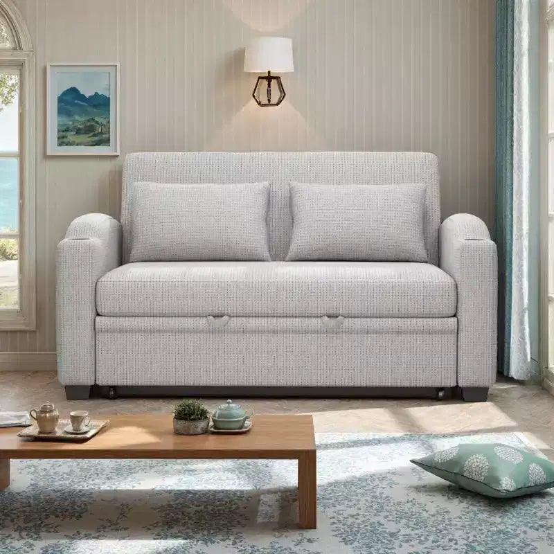 Convertible Sofa Bed with USB, Cup Holders & Adjustable Backrest