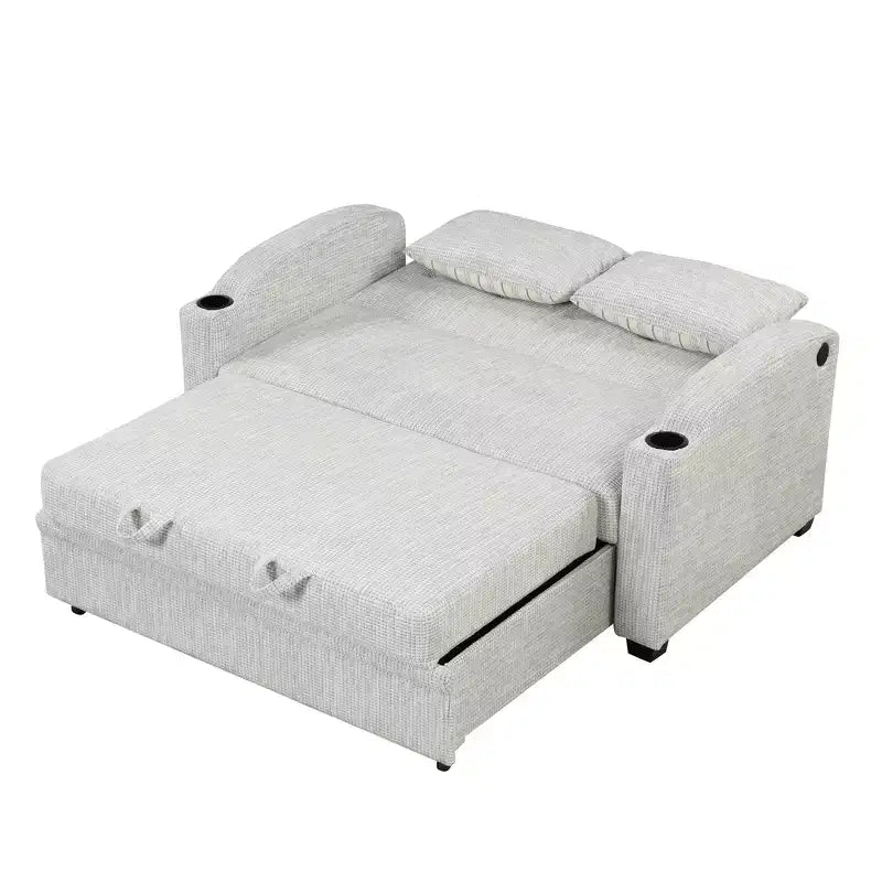 Convertible Sofa Bed with USB, Cup Holders & Adjustable Backrest