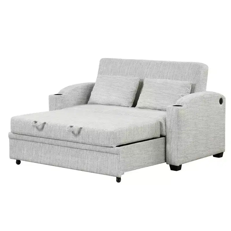Convertible Sofa Bed with USB, Cup Holders & Adjustable Backrest