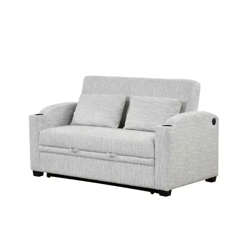 Convertible Sofa Bed with USB, Cup Holders & Adjustable Backrest