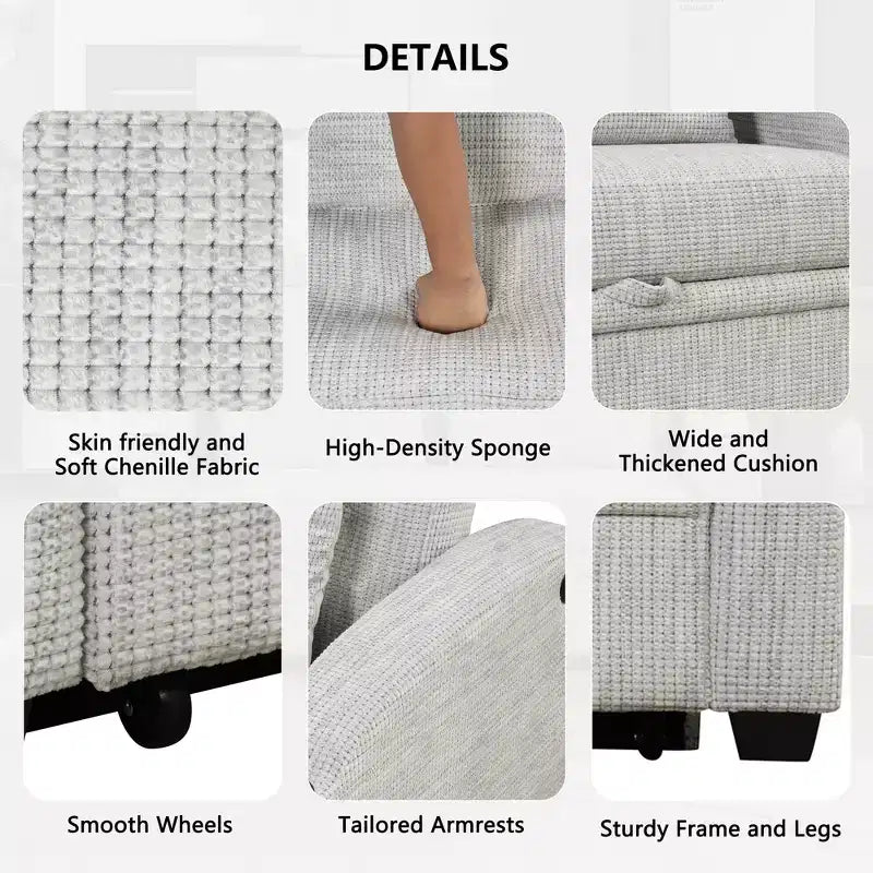 Convertible Sofa Bed with USB, Cup Holders & Adjustable Backrest