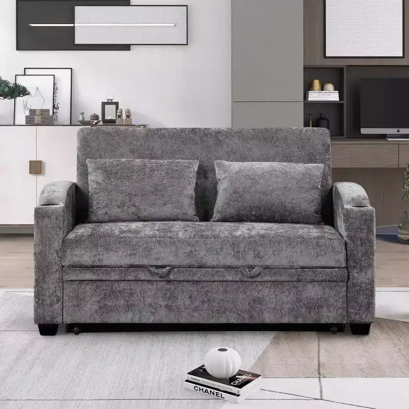 Convertible Sofa Bed with USB, Cup Holders & Adjustable Backrest