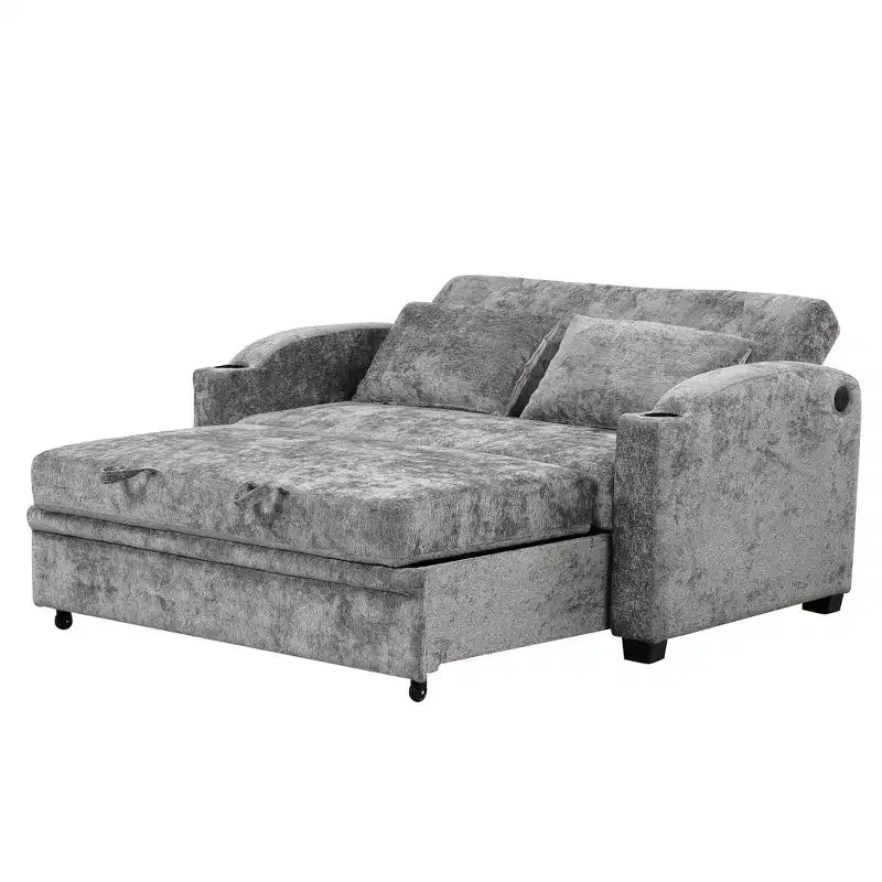 Convertible Sofa Bed with USB, Cup Holders & Adjustable Backrest