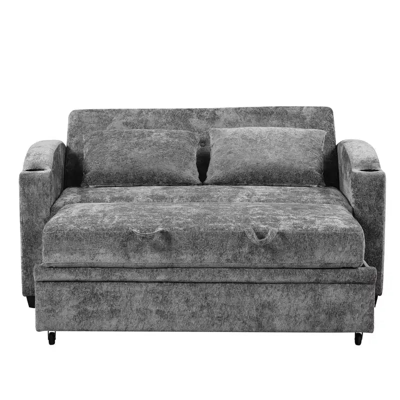 Convertible Sofa Bed with USB, Cup Holders & Adjustable Backrest