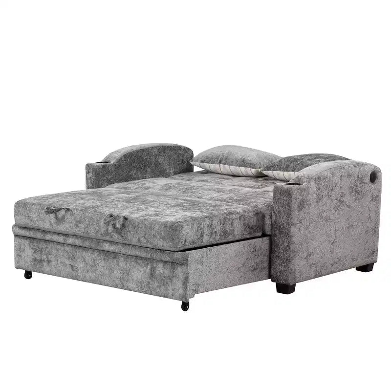 Convertible Sofa Bed with USB, Cup Holders & Adjustable Backrest