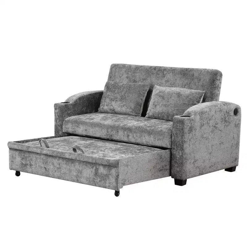 Convertible Sofa Bed with USB, Cup Holders & Adjustable Backrest