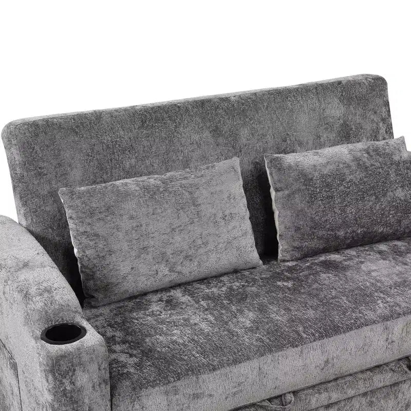 Convertible Sofa Bed with USB, Cup Holders & Adjustable Backrest