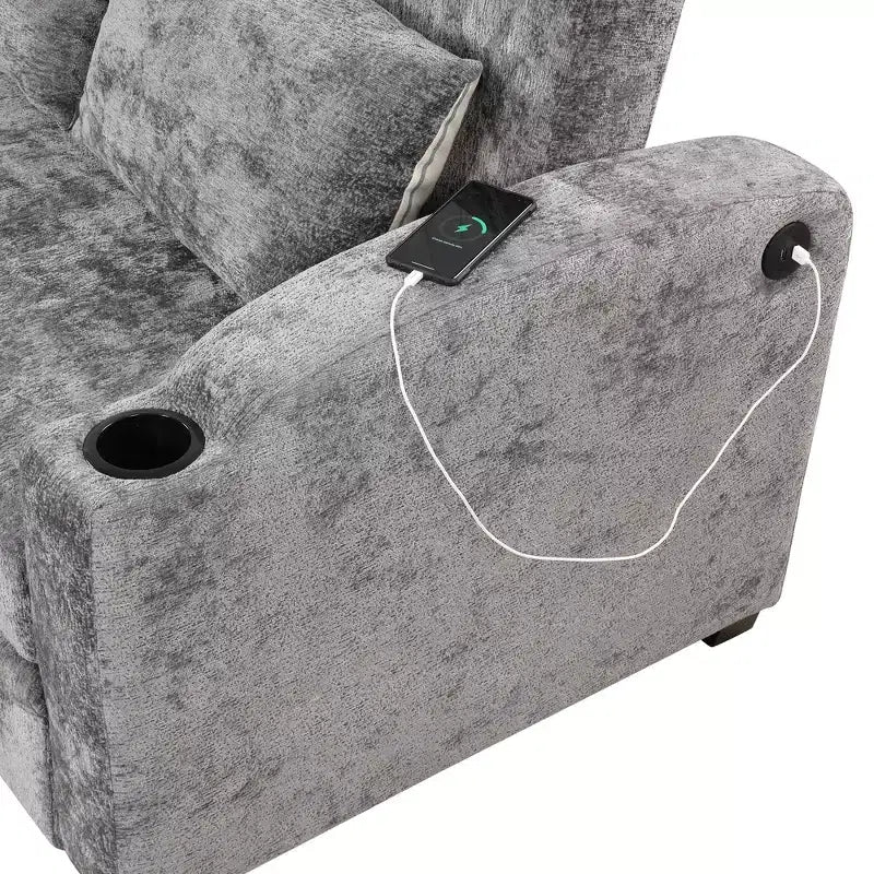 Convertible Sofa Bed with USB, Cup Holders & Adjustable Backrest