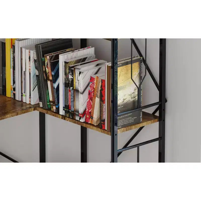 7-Tier Industrial Coner Shelf, Freestanding L Shaped Bookcase, Display Case for Living Room, Bedroom, Office, Brown