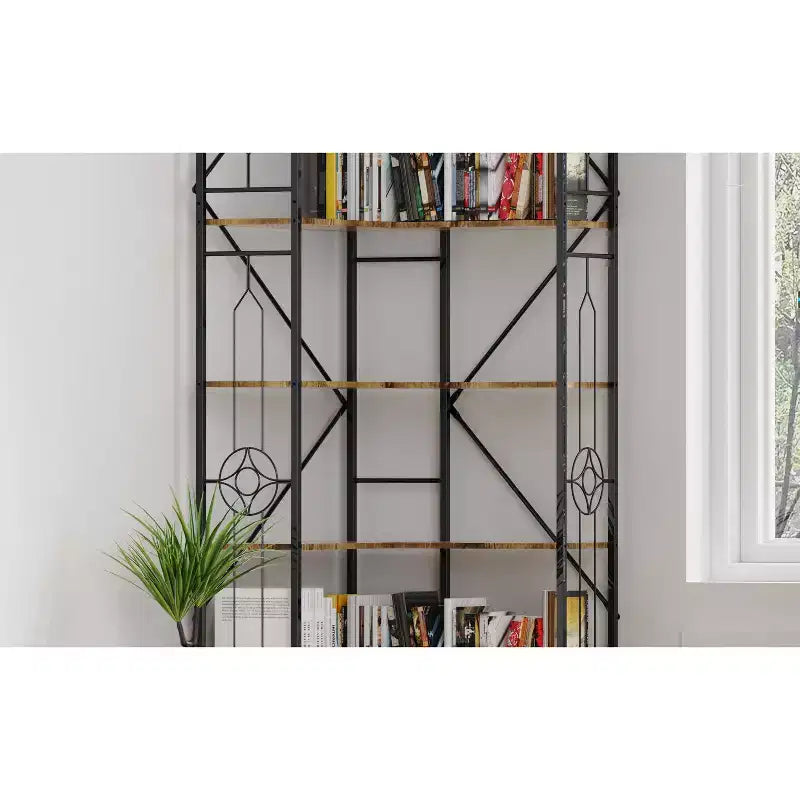 7-Tier Industrial Coner Shelf, Freestanding L Shaped Bookcase, Display Case for Living Room, Bedroom, Office, Brown