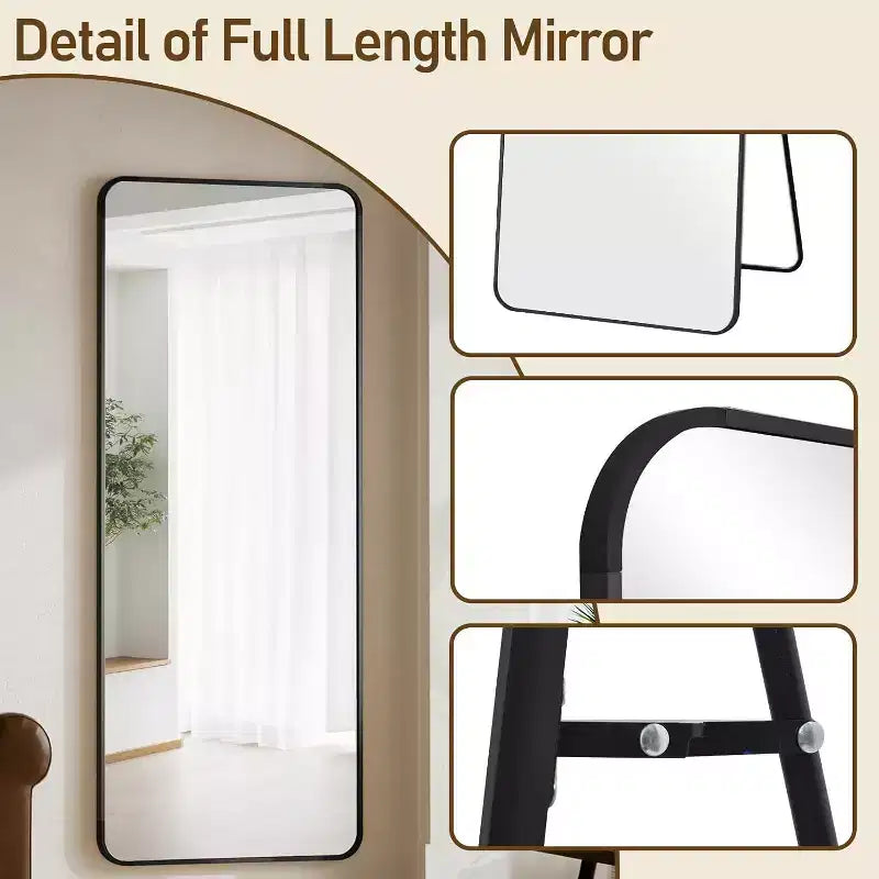 65 x 24 Full Length Mirror with Rounded Corners, Floor Mirror for Standing, Hanging or Leaning in Bedroom or Dressing Room