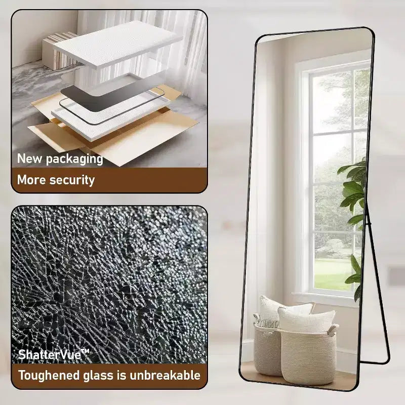65 x 24 Full Length Mirror with Rounded Corners, Floor Mirror for Standing, Hanging or Leaning in Bedroom or Dressing Room