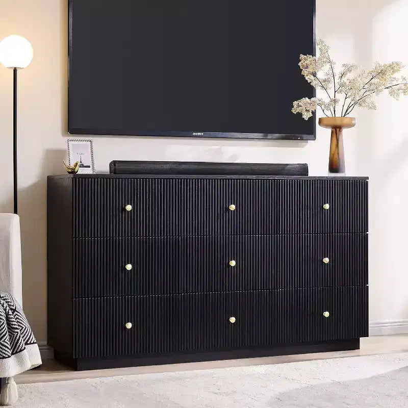 SinCiDo 9 Drawer Fluted Dresser, 55 Wide Wood Chest of Drawers with Deep Storage, Modern Storage Organizer for Bedroom, Living Room