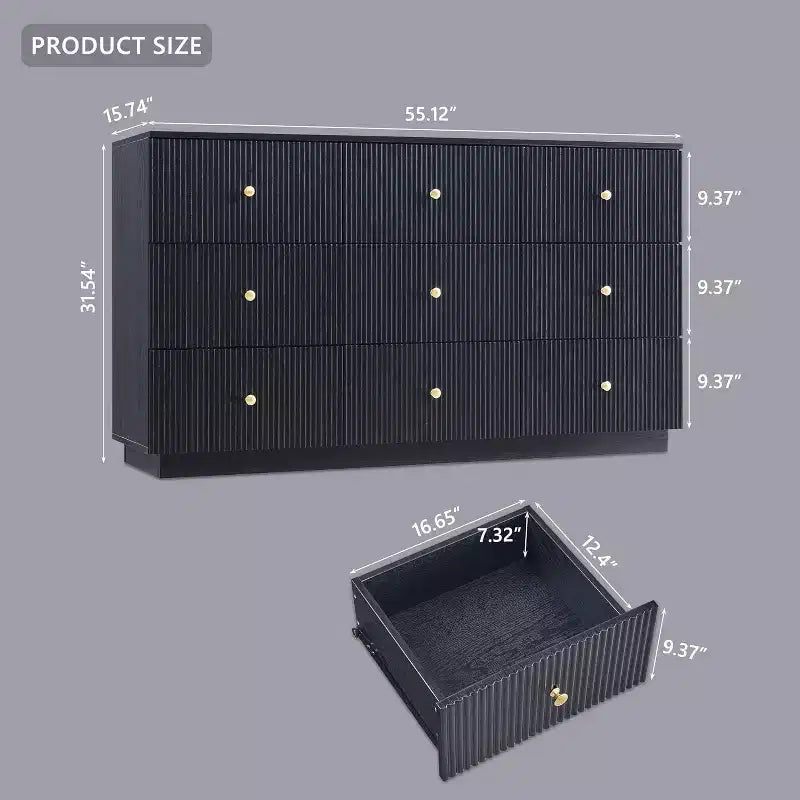 9 Drawer Fluted Dresser, 55 Wide Wood Chest of Drawers with Deep Storage, Modern Storage Organizer for Bedroom, Living Room