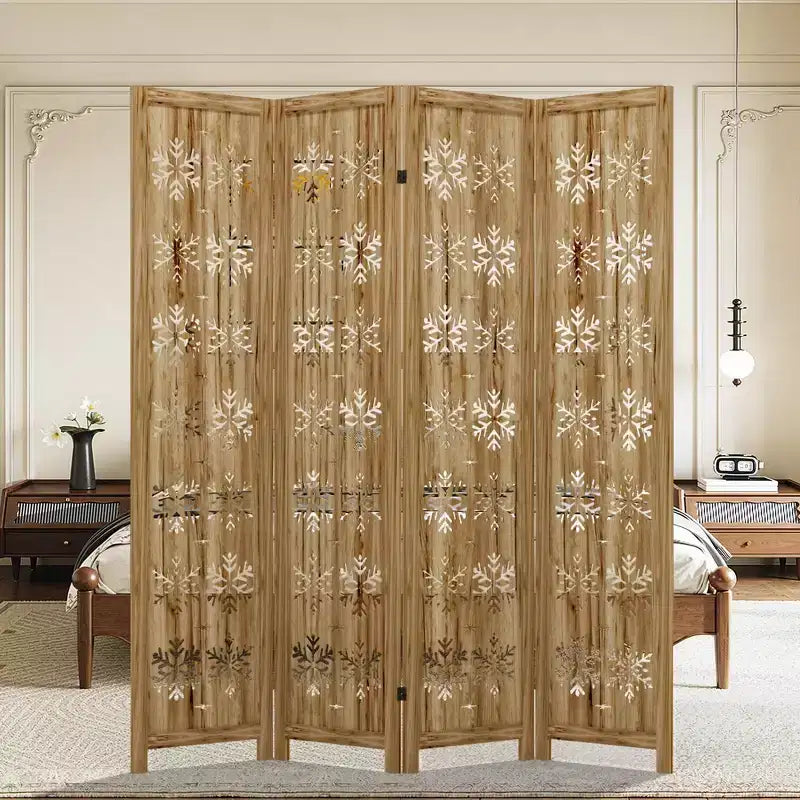 63*67 in Wood Room Divider Folding Privacy Screen Freestanding Partition for Indoor, 4-Panels, Brown