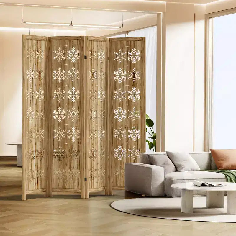 63*67 in Wood Room Divider Folding Privacy Screen Freestanding Partition for Indoor, 4-Panels, Brown
